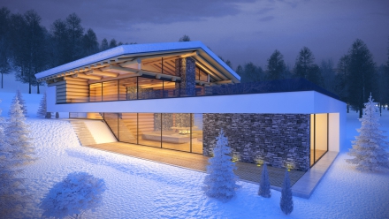 Holzhaus am Hang in der Schweiz